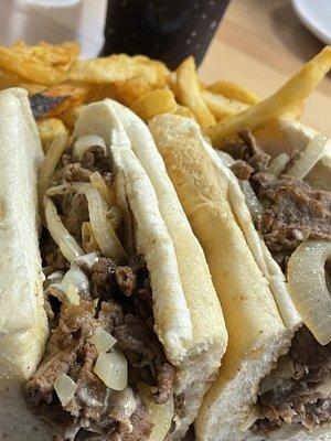 Cheesesteak with grilled onions and American cheese