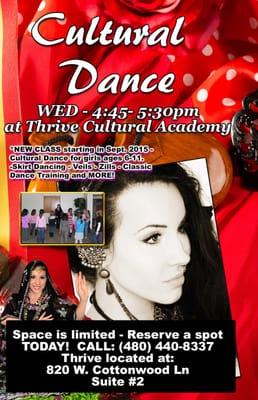 Promotional banner for Belly Dance and Cultural Dance classes in Casa Grande, AZ