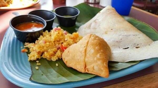 Indian (dosa) crepe, somoas and quinoa.