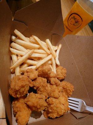 Fries and popcorn chicken snack