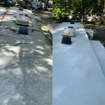 Before and after Roof cleaning and protective coating.