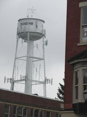 view to the water tower in Orchard Park, as seen near the store