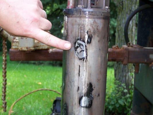 Submersible pump struck by lightning.