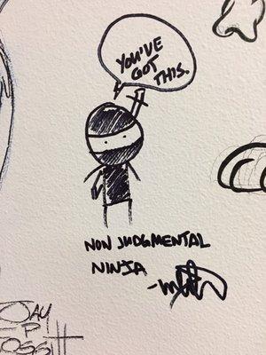 Wil Wheaton was at Comics & More. He drew in the sketch wall!