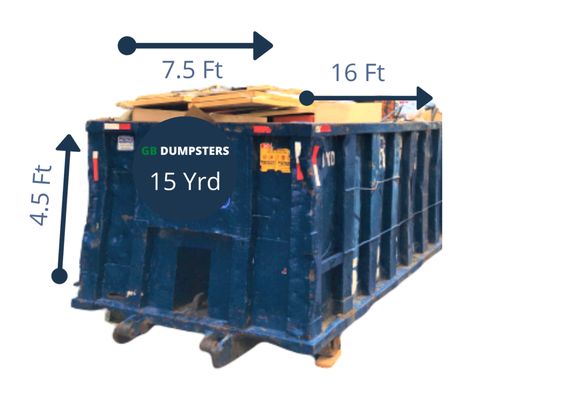 15 yards roll off Dumpster
 3 tons 4,000 to 6,000 weight limit
 
 15 cubic yard dumpster up to 5,500 pounds of weight limit