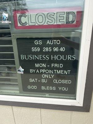 Hours of business