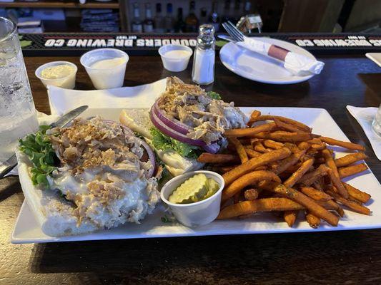 Chicken cheesesteak with LTO and sweet potato fries