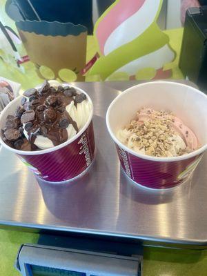 Over $18 for these 2 cups. But staff is very nice so we only get froyo at Menchie's