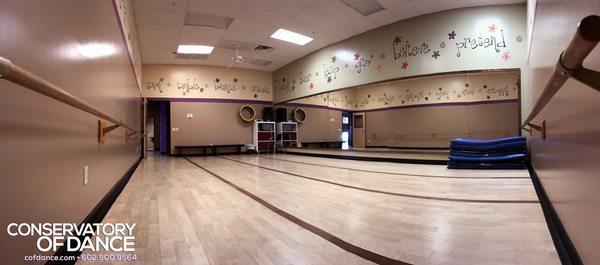 Studio B - Specifically laid out for our younger dancers, lower barres, fun colors and decor to inspire!