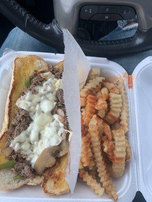 Steak Philly with everything on it( steak, green peppers, mushrooms, and cheese) amazing.