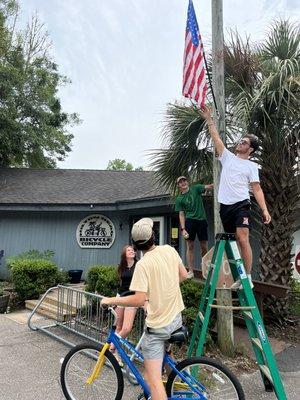 A young customer from France let us know our flag needed replacing! Our amazing interns handled it right away.