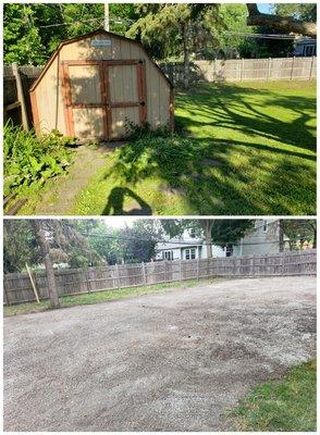 Shed removal with top soil installation.