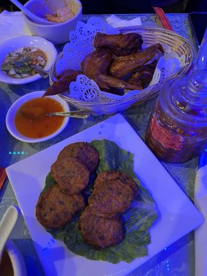 Fish cakes and Fried Chicken with Chili sauce