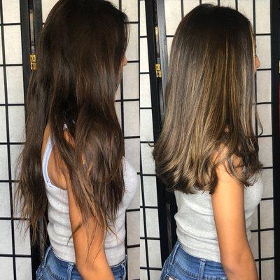 Haircut and natural highlights ombré style