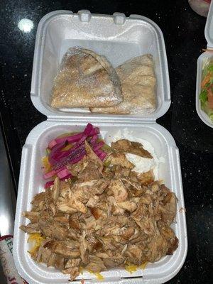 Chicken Shawarma with Rice and pita bread