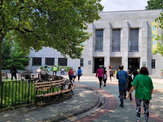 In the courtyard of Williamsbridge Oval NYC Parks Recreation Center