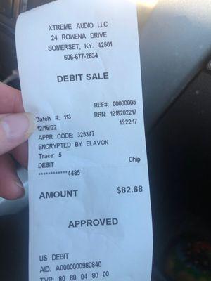 Receipt from business