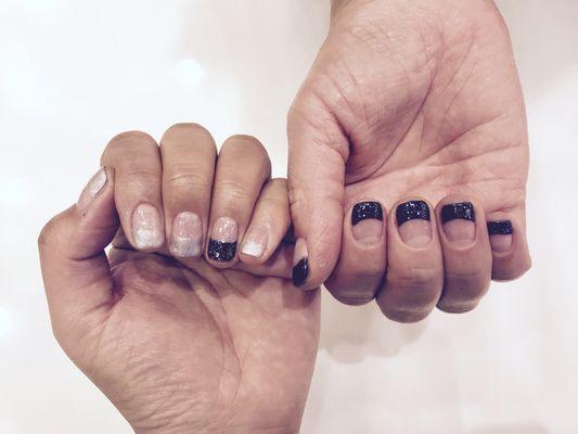 Deep French Gel Manicure (Black + Silver Combo)