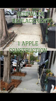 Sidewalk replacement, tree enlargement. Up to the owner's property line