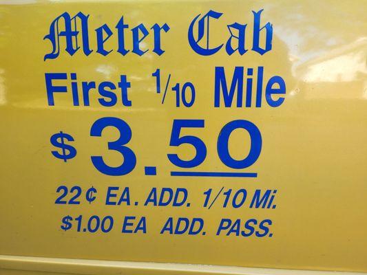 Rates posted on the cab.