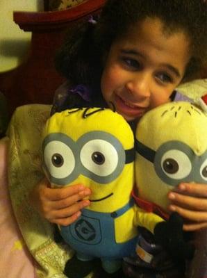 Corali getting ready to go to bed with her minions!!!