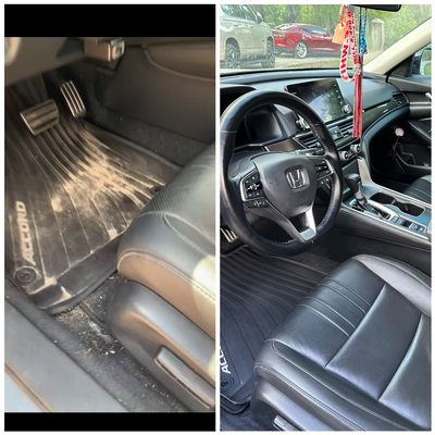 Before and after photos of basic interior clean package.