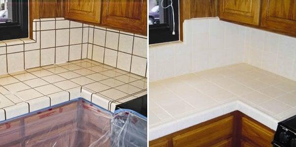 Kitchen tile grout cleaning, grout coloring and grout repair