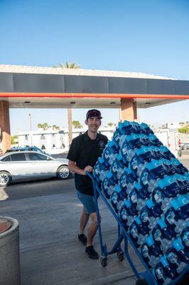 Case packs of water delivered to your convenience store.