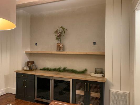 Italian plaster, butcher block shelves