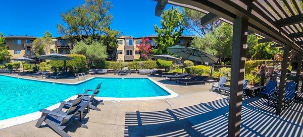 One of three luxurious pools at Skylark Apartments, Larkspur CA