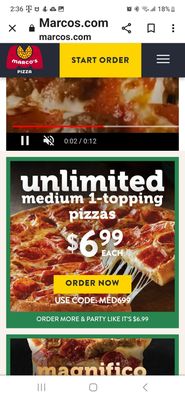 This is false Advertisement I called to order 2 medium and was told that they didn't have the medium pizza for the $6.99