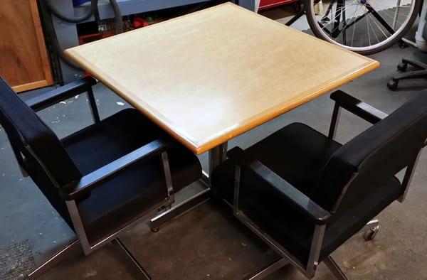 Table and Chairs, all purchased for $50 total. This is a shot before I restored them.