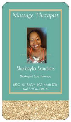 Shekeyla Sanders cert massage therapist Ma 60981. Here you help reach release for pain and fatigue.