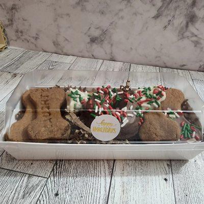 Variety box with a donut dipped bones and your choice of naughty or nice bone