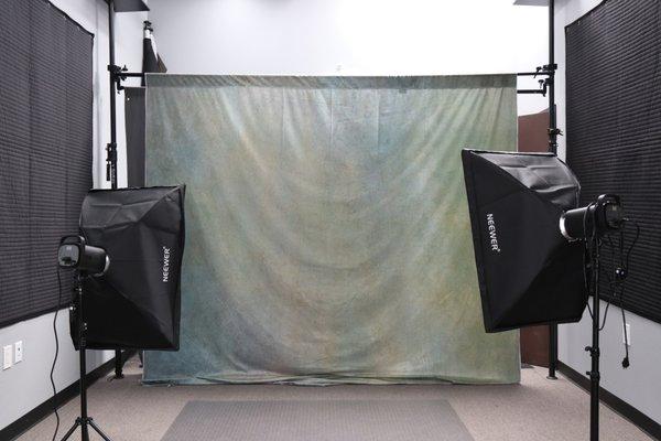 Photography backdrop set up for portraits in our open space.