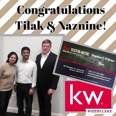 Congratulations to Tilak & Naznine. This transaction would not have been possible without Stephen O'Brien of KW Boston-Metro.