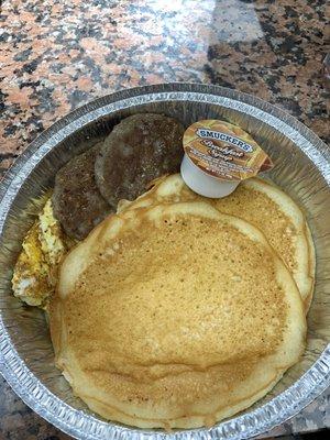 Hot pancakes sausage and eggs