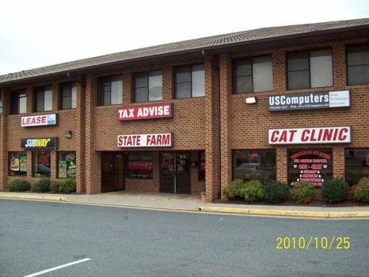 View of the front of our office building, we are right between Subway and the Cat Clinic on the main level.