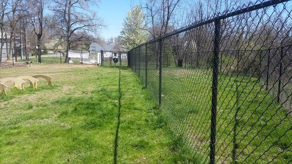 Large dog area on the left. Small dog area on the right