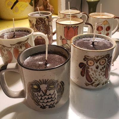 Hand poured candles in Vintage Coffee Mugs!