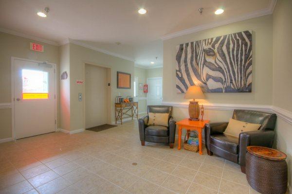 First floor lobby, decorated with art from places we've visited.