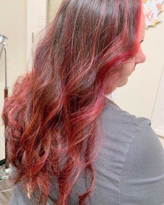 Bright red balayage using vivid colors