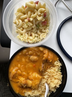 Pork stew with beans & macaroni salad