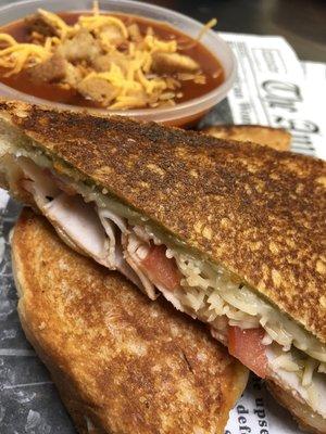 Turkey Pesto Panini and Tomato Basil Soup