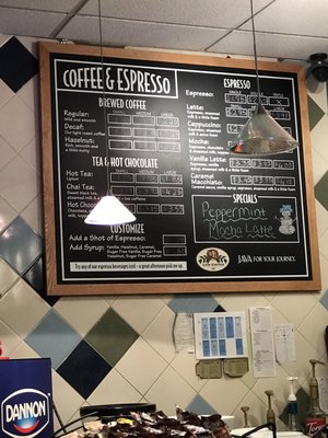 Coffee and Expresso (and Tea) Menu board at Shore Grille