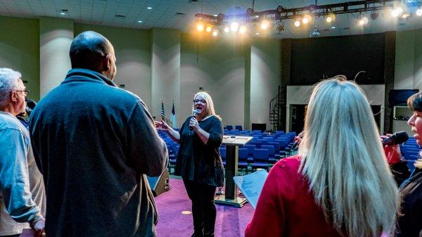 The Worship Team getting ready for service.