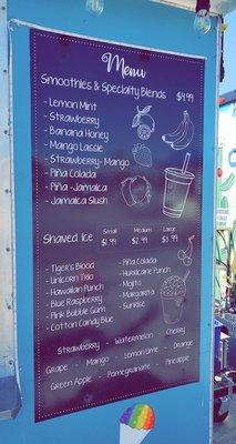 The menu with our specialty blends and smoothies