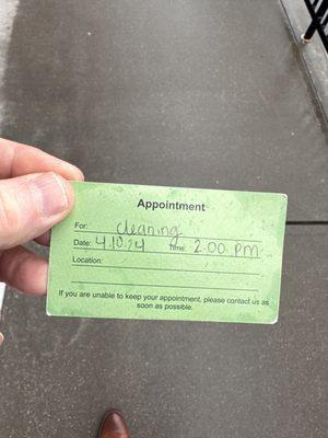 My appointment card in hand for an appointment only to find a locked door.