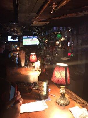 Love the mini lamps on the bar