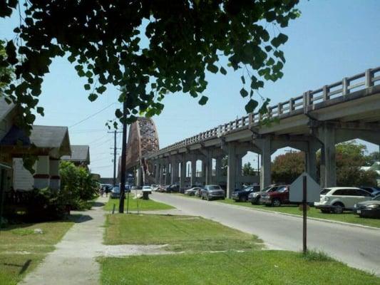 Park under the bridge.